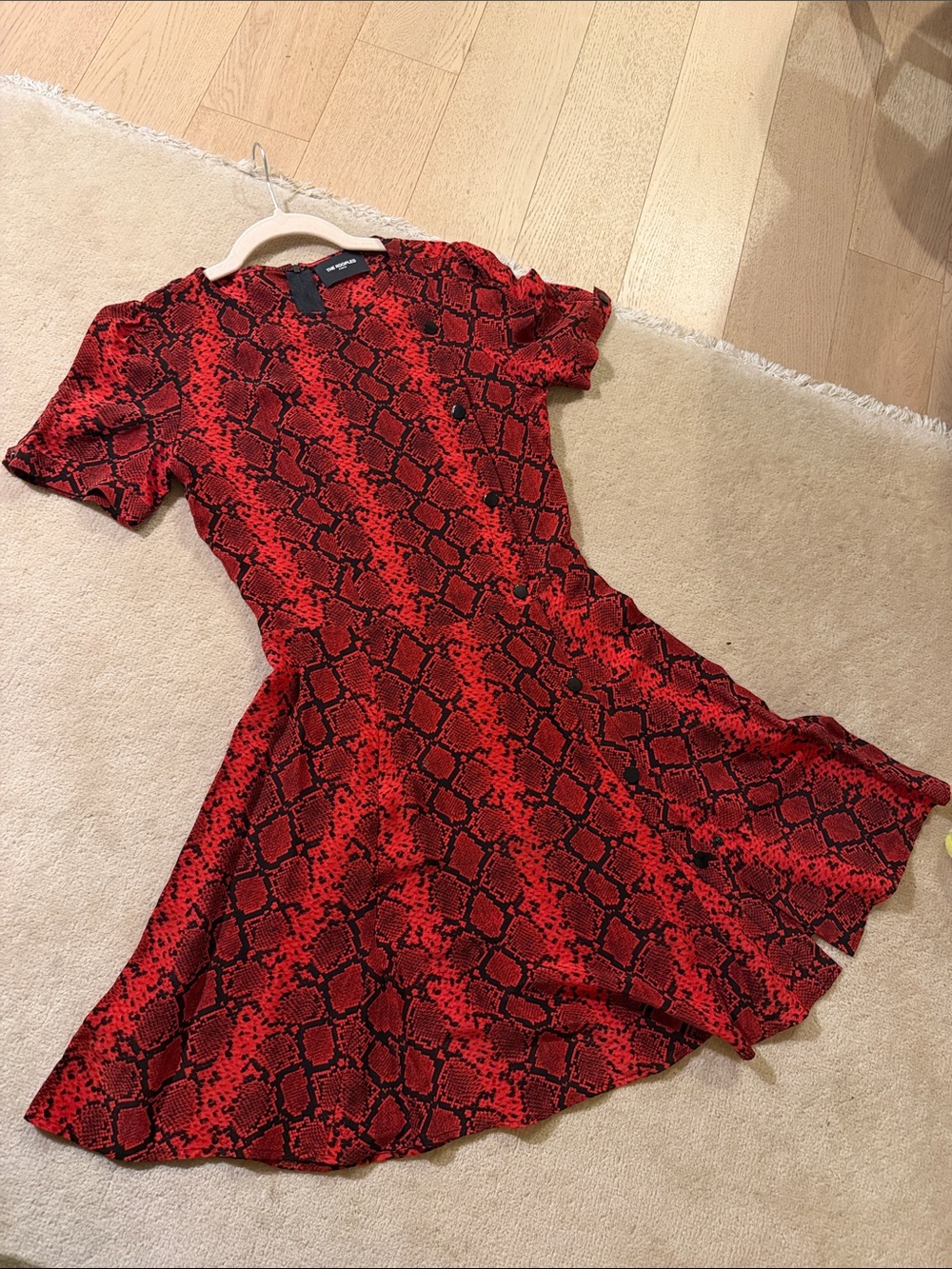 The Kooples Red Snake-Print Short Sleeve Fit & Flare Dress